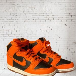 Orange and Black High-Top Nike Dunk Sneakers Big kids